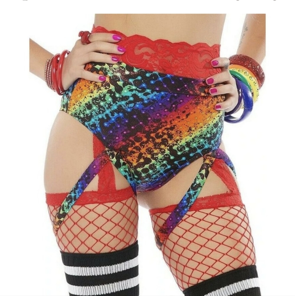 Rainbow High Rise Booty Shorts Size M/L Rave Fest